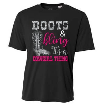 Funny Cowgirl Boots Bling Women Sleeveless Gift Cute Love Country Life Cooling Performance Crew T-Shirt