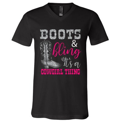 Funny Cowgirl Boots Bling Women Sleeveless Gift Cute Love Country Life V-Neck T-Shirt