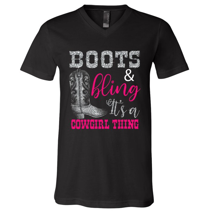 Funny Cowgirl Boots Bling Women Sleeveless Gift Cute Love Country Life V-Neck T-Shirt