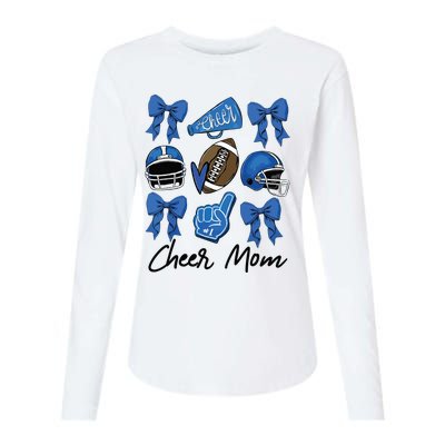 Football Coquette Bow Cheer Mom Blue Womens Cotton Relaxed Long Sleeve T-Shirt