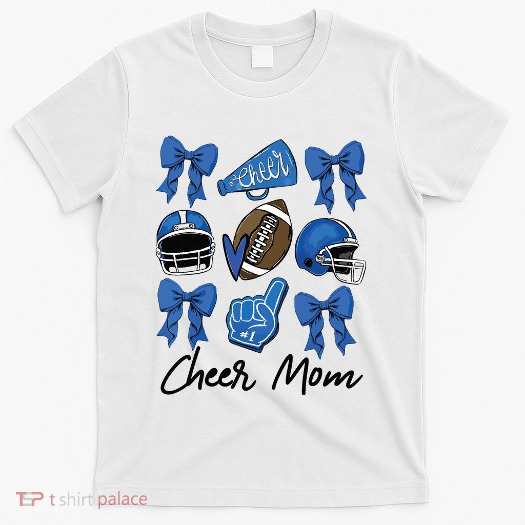 Football Coquette Bow Cheer Mom Blue T-Shirt