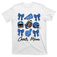 Football Coquette Bow Cheer Mom Blue T-Shirt