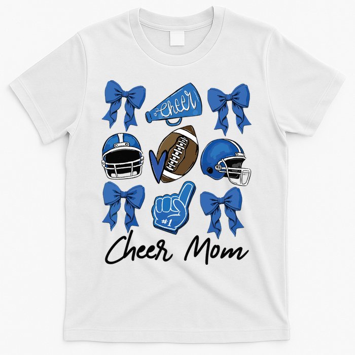 Football Coquette Bow Cheer Mom Blue T-Shirt