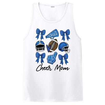 Football Coquette Bow Cheer Mom Blue PosiCharge Competitor Tank