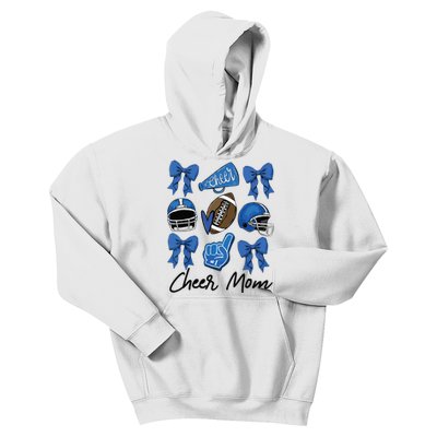 Football Coquette Bow Cheer Mom Blue Kids Hoodie