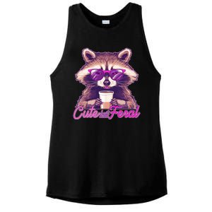 Funny Cute But Feral Coffee Raccoon Ladies PosiCharge Tri-Blend Wicking Tank