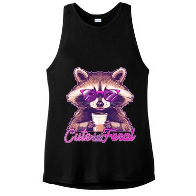 Funny Cute But Feral Coffee Raccoon Ladies PosiCharge Tri-Blend Wicking Tank