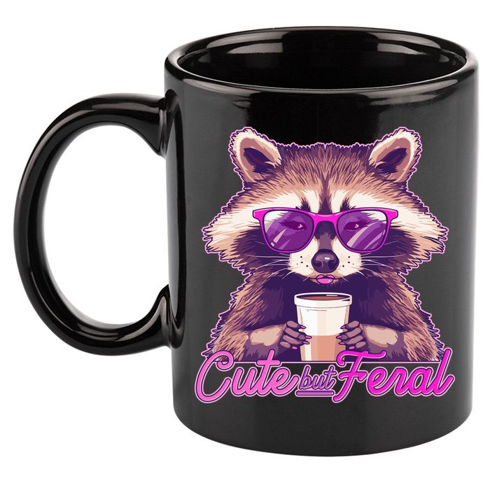 Funny Cute But Feral Coffee Raccoon 11oz C Handle Ceramic Mug