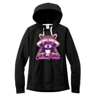 Funny Cute But Feral Coffee Raccoon Women's Fleece Hoodie