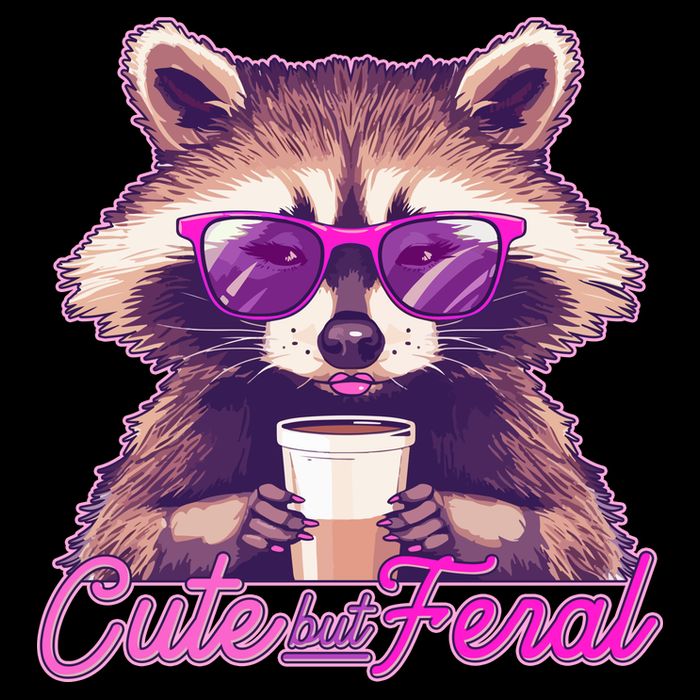 Funny Cute But Feral Coffee Raccoon Cropped Pullover Crew