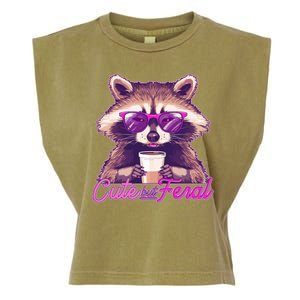 Funny Cute But Feral Coffee Raccoon Garment-Dyed Women's Muscle Tee