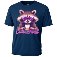 Funny Cute But Feral Coffee Raccoon Cooling Performance Crew T-Shirt