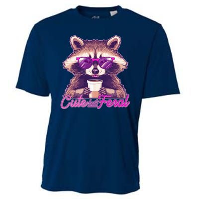 Funny Cute But Feral Coffee Raccoon Cooling Performance Crew T-Shirt