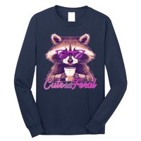 Funny Cute But Feral Coffee Raccoon Long Sleeve Shirt