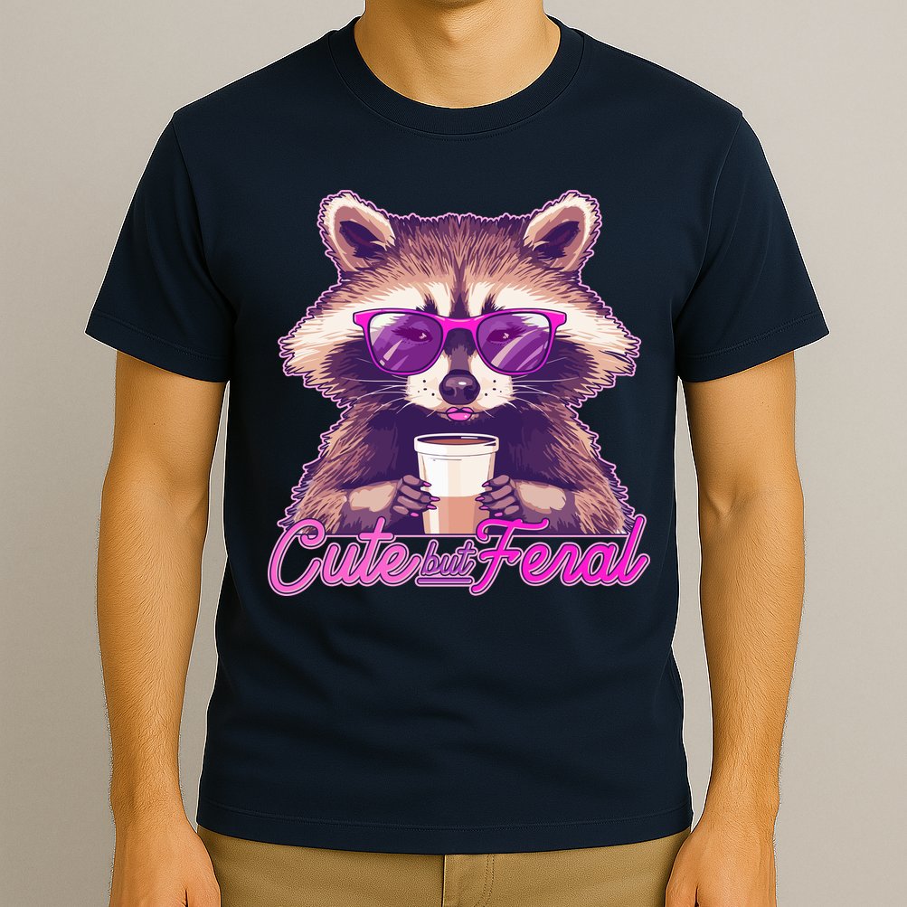 Funny Cute But Feral Coffee Raccoon T-Shirt