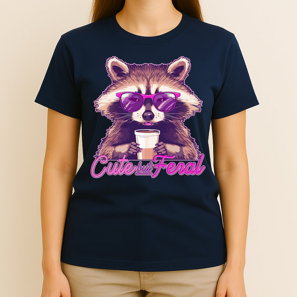 Funny Cute But Feral Coffee Raccoon T-Shirt