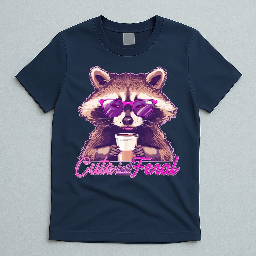 Funny Cute But Feral Coffee Raccoon T-Shirt