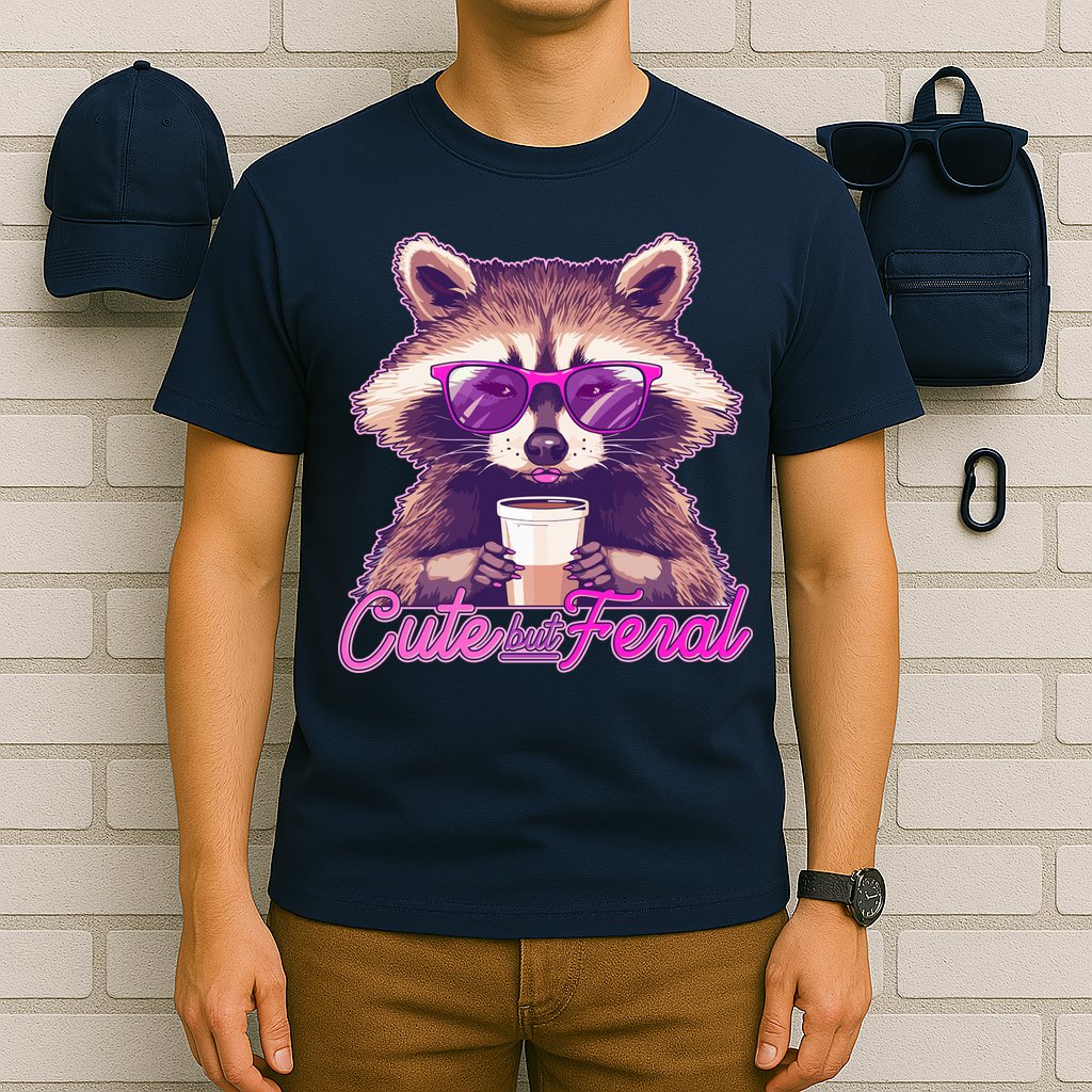 Funny Cute But Feral Coffee Raccoon T-Shirt