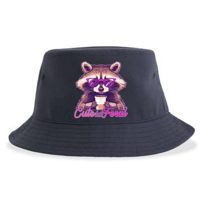 Funny Cute But Feral Coffee Raccoon Sustainable Bucket Hat