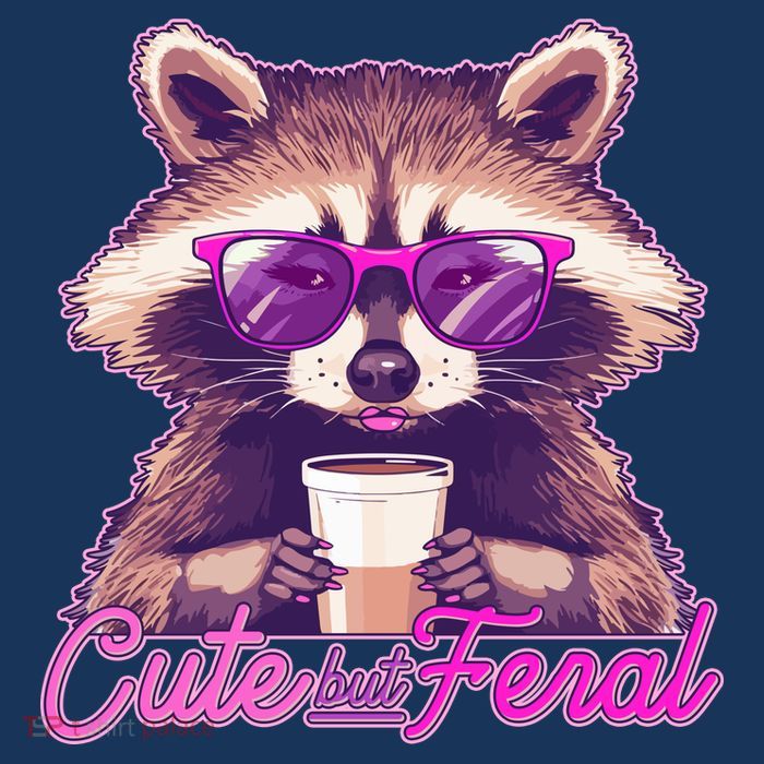 Funny Cute But Feral Coffee Raccoon 7-Panel Snapback Hat