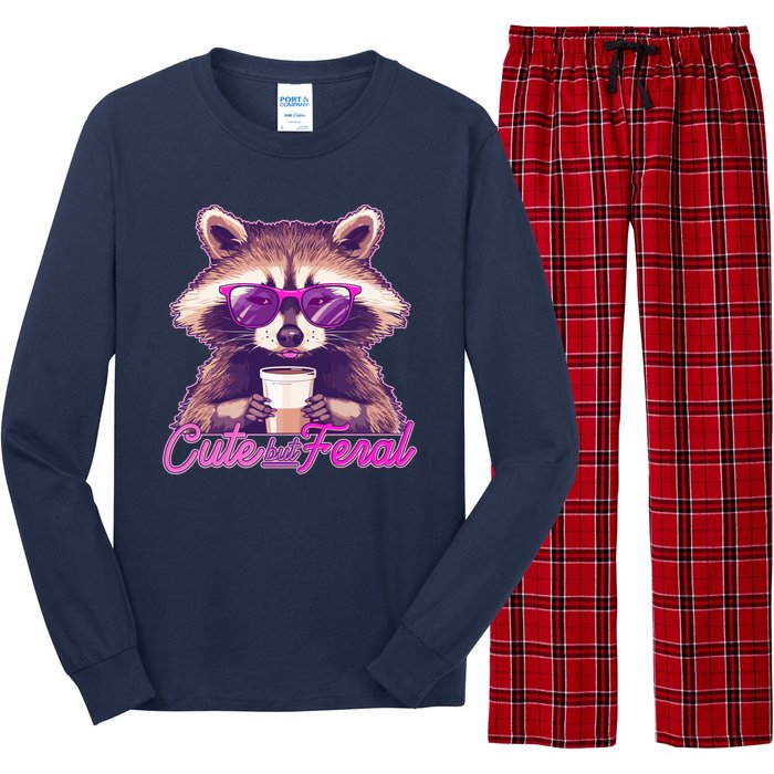 Funny Cute But Feral Coffee Raccoon Long Sleeve Pajama Set