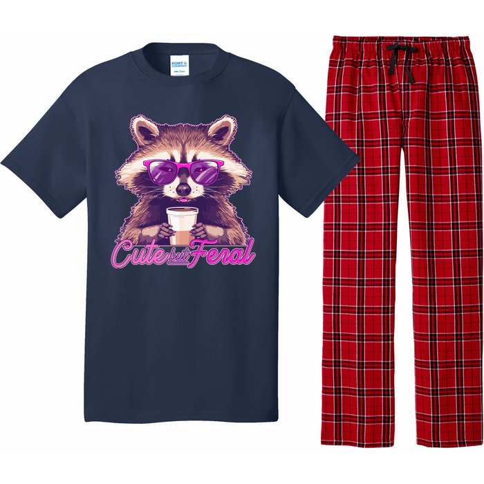 Funny Cute But Feral Coffee Raccoon Pajama Set