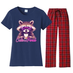 Funny Cute But Feral Coffee Raccoon Women's Flannel Pajama Set