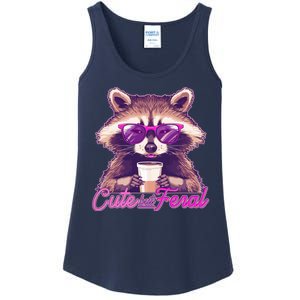 Funny Cute But Feral Coffee Raccoon Ladies Essential Tank