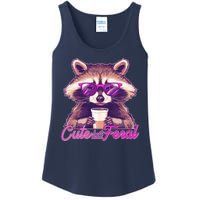 Funny Cute But Feral Coffee Raccoon Ladies Essential Tank