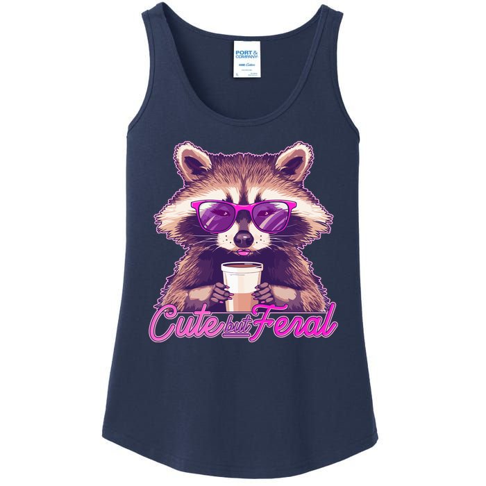 Funny Cute But Feral Coffee Raccoon Ladies Essential Tank