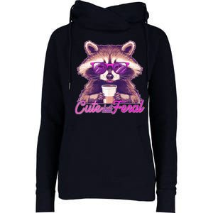 Funny Cute But Feral Coffee Raccoon Womens Funnel Neck Pullover Hood