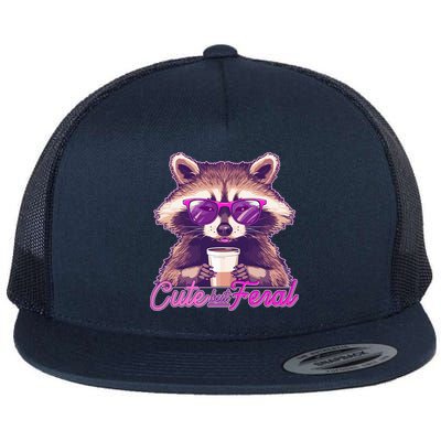 Funny Cute But Feral Coffee Raccoon Flatbill Hat