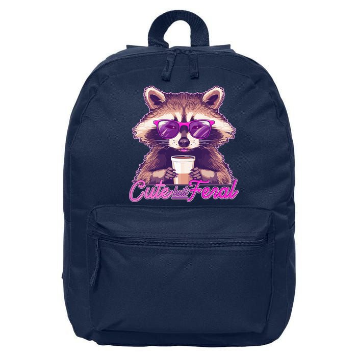 Funny Cute But Feral Coffee Raccoon 16 in Basic Backpack