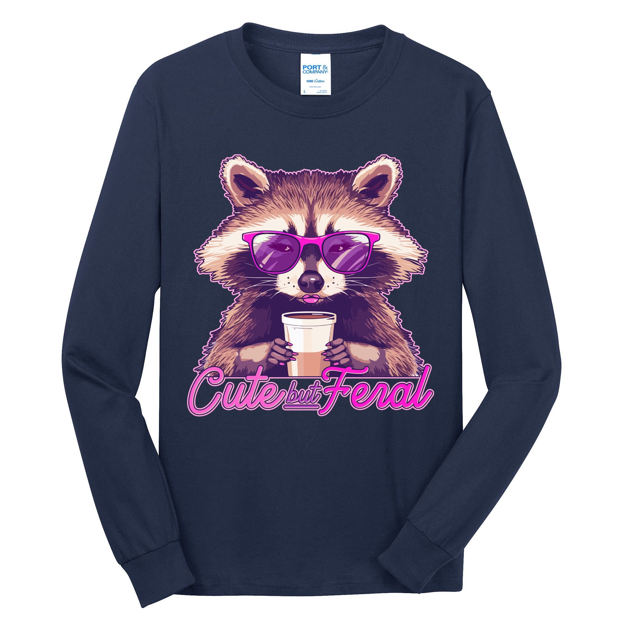 Funny Cute But Feral Coffee Raccoon Tall Long Sleeve T-Shirt