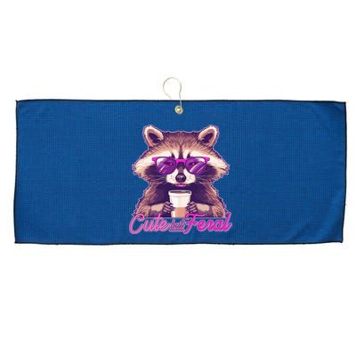 Funny Cute But Feral Coffee Raccoon Large Microfiber Waffle Golf Towel