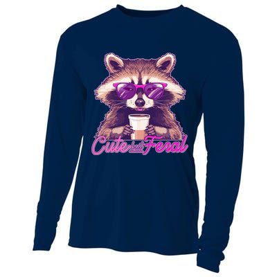 Funny Cute But Feral Coffee Raccoon Cooling Performance Long Sleeve Crew