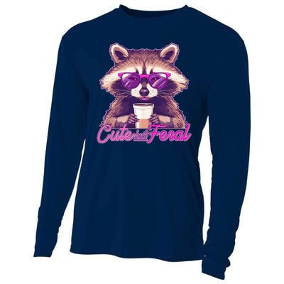 Funny Cute But Feral Coffee Raccoon Cooling Performance Long Sleeve Crew