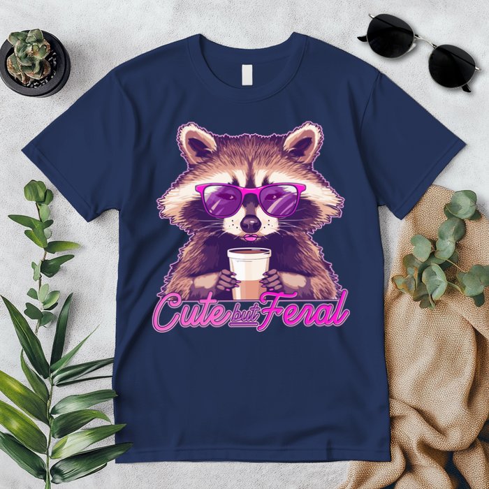 Funny Cute But Feral Coffee Raccoon Premium T-Shirt