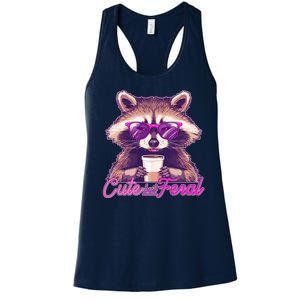 Funny Cute But Feral Coffee Raccoon Women's Racerback Tank