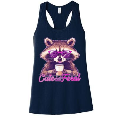 Funny Cute But Feral Coffee Raccoon Womens Tank Top