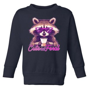 Funny Cute But Feral Coffee Raccoon Toddler Sweatshirt