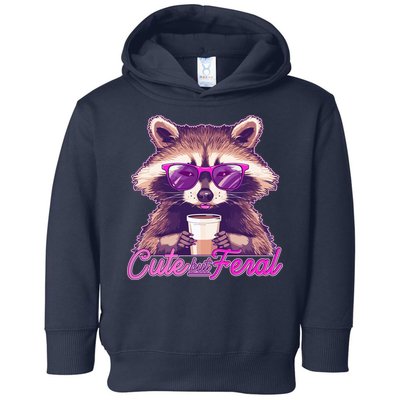 Funny Cute But Feral Coffee Raccoon Toddler Hoodie