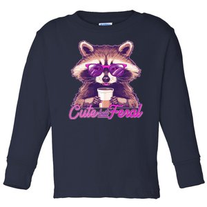 Funny Cute But Feral Coffee Raccoon Toddler Long Sleeve Shirt