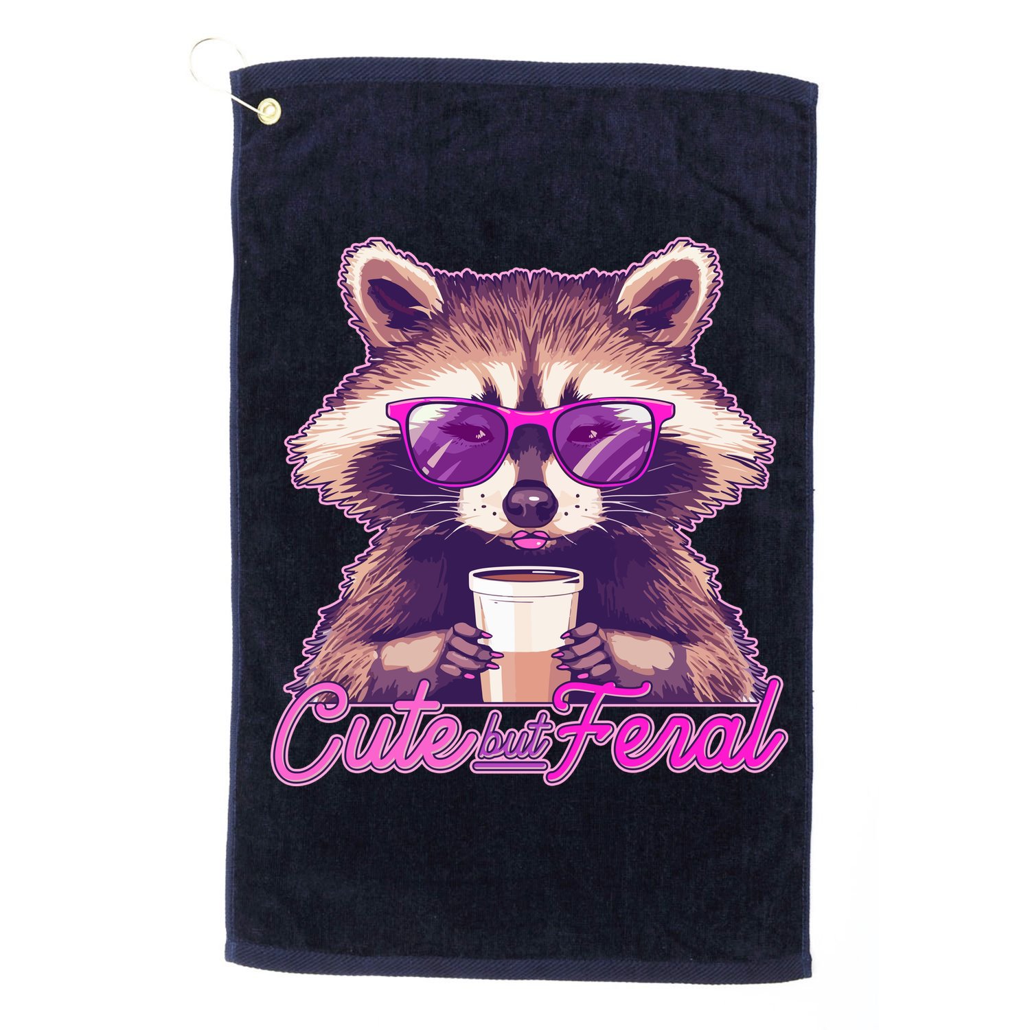 Funny Cute But Feral Coffee Raccoon Golf Towel