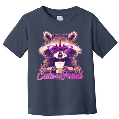Funny Cute But Feral Coffee Raccoon Toddler T-Shirt