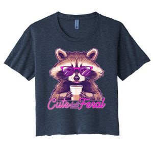 Funny Cute But Feral Coffee Raccoon Women's Crop Top Tee