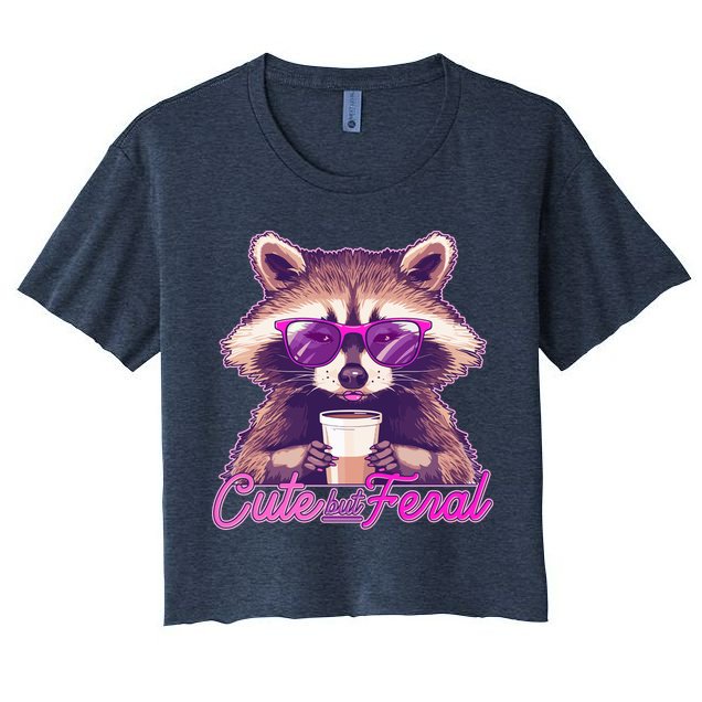 Funny Cute But Feral Coffee Raccoon Crop Top