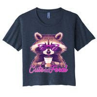 Funny Cute But Feral Coffee Raccoon Women's Crop Top Tee