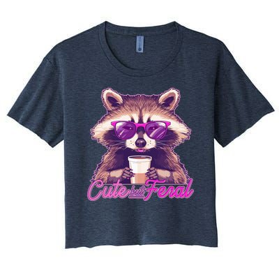 Funny Cute But Feral Coffee Raccoon Women's Crop Top Tee