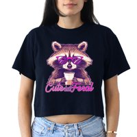 Funny Cute But Feral Coffee Raccoon Women's Crop Top Tee